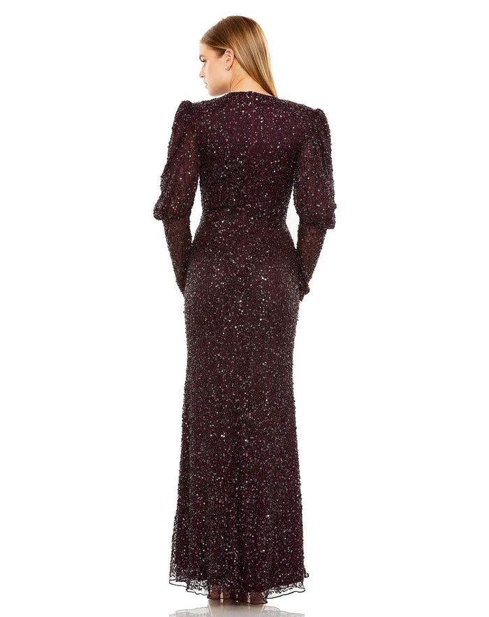 Formal Dresses Long Puff Sleeve Beaded Dress Blackberry