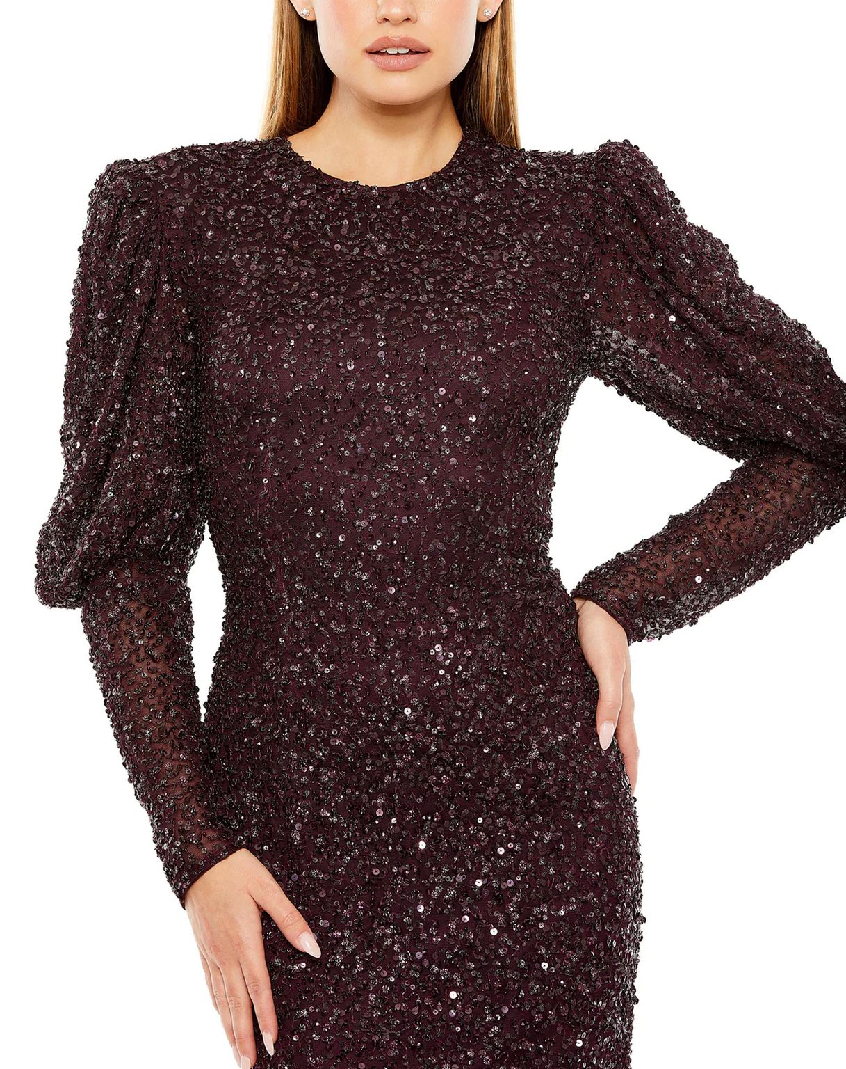 Formal Dresses Long Puff Sleeve Beaded Dress Blackberry