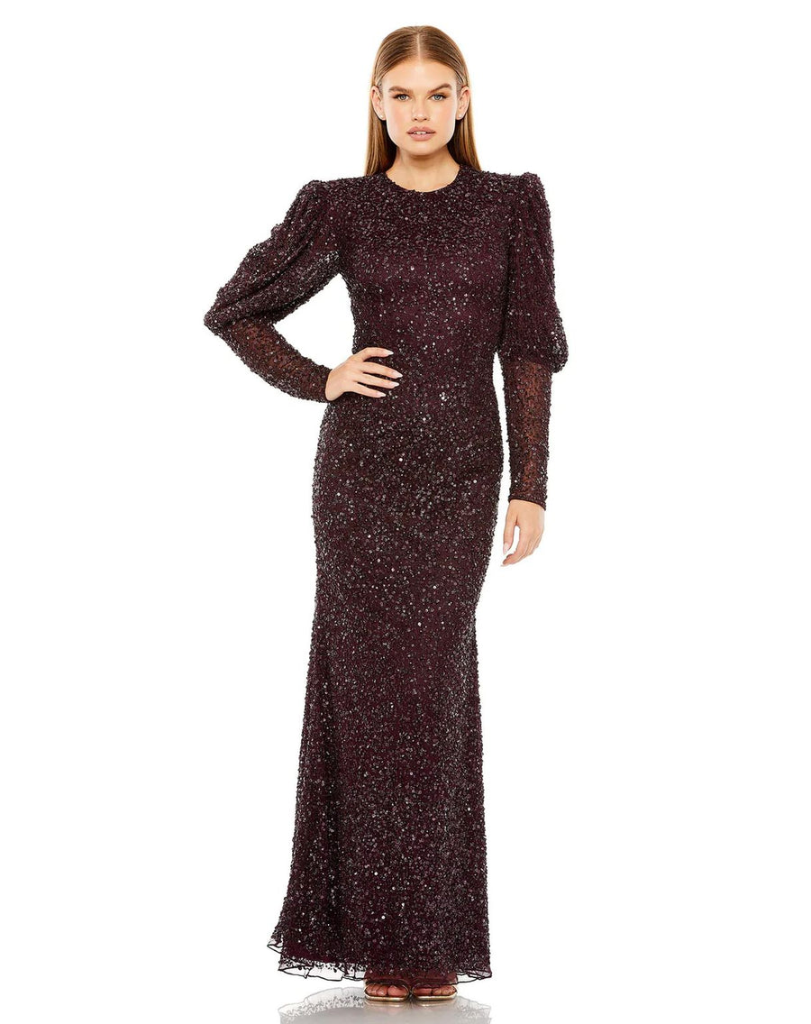 Formal Dresses Long Puff Sleeve Beaded Dress Blackberry