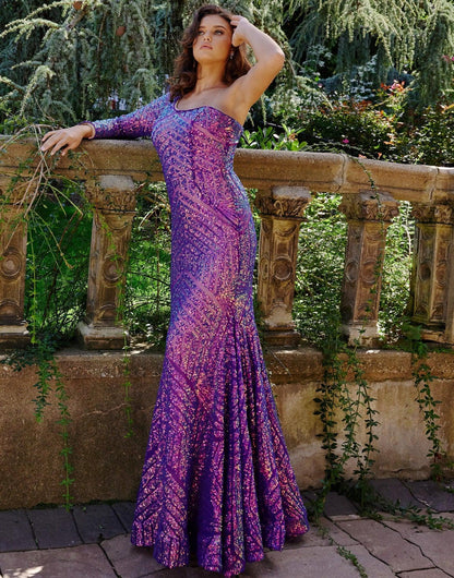 Prom Dresses Long One Shoulder Mermaid Prom Gown Iridescent Violet