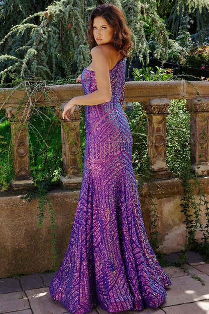 Prom Dresses Long One Shoulder Mermaid Prom Gown Iridescent Violet
