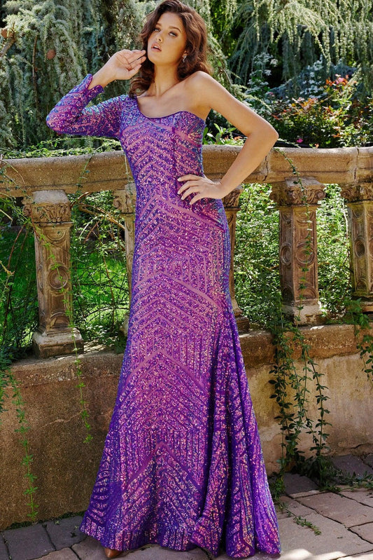 Prom Dresses Long One Shoulder Mermaid Prom Gown Iridescent Violet