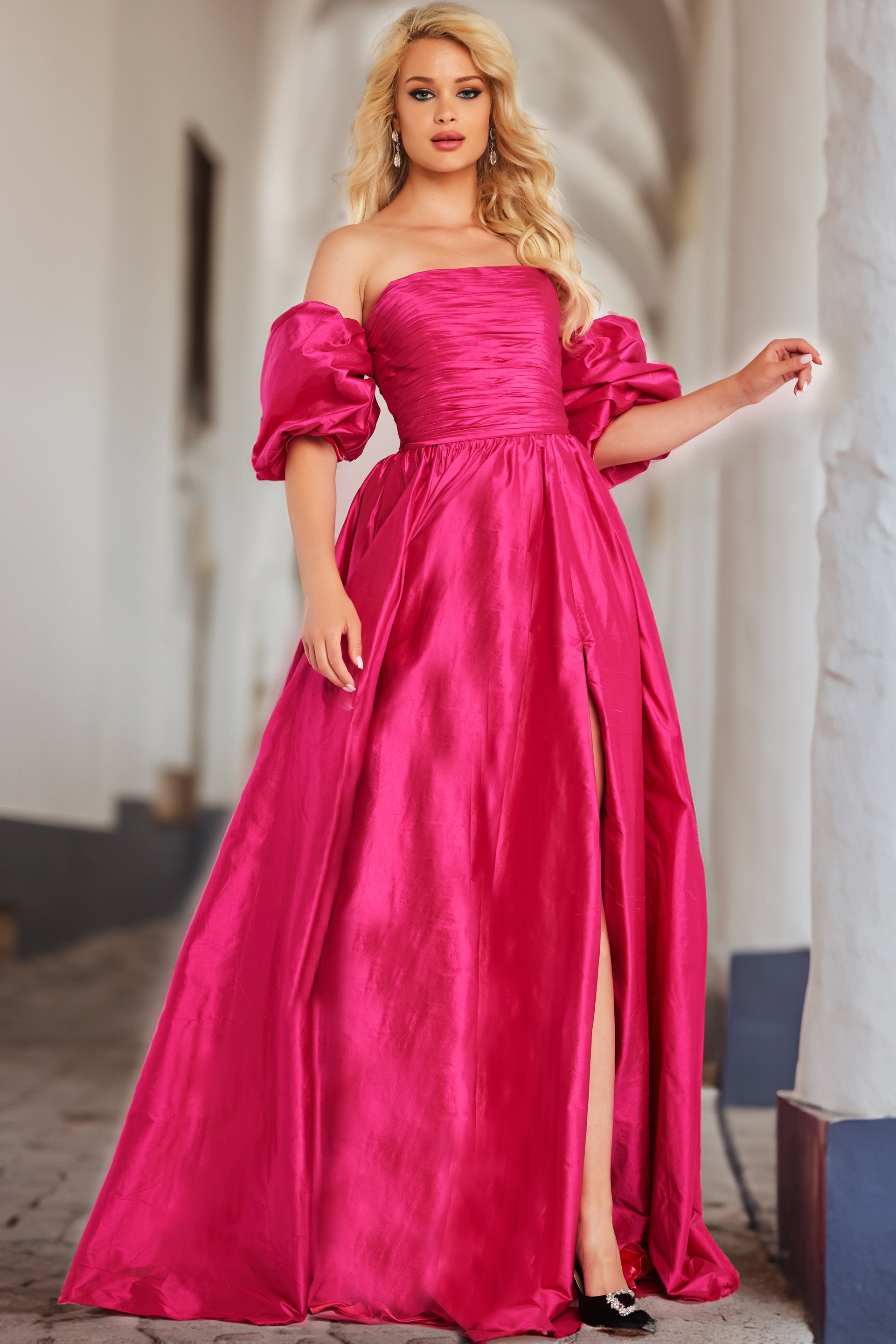Jovani 24099 Off Shoulder Ruched Bodice Prom Dress