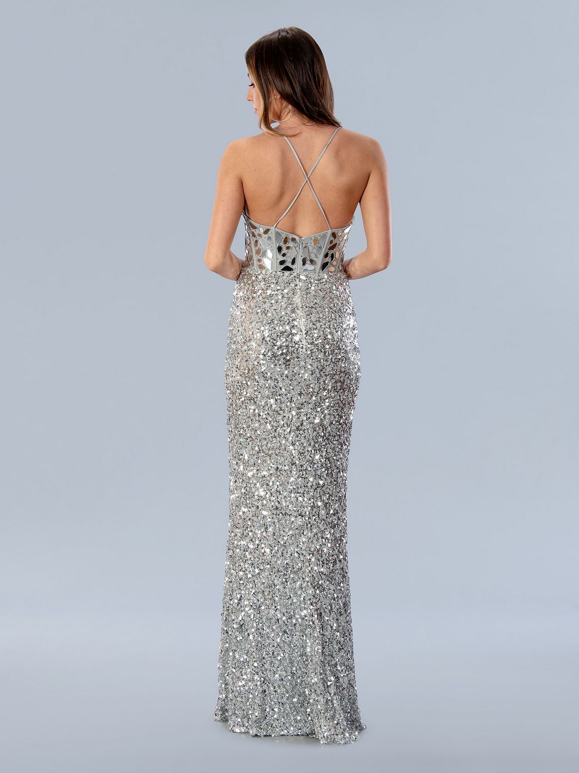 Prom Dresses Sequin Formal Long Mirror Beaded Prom Dress Silver