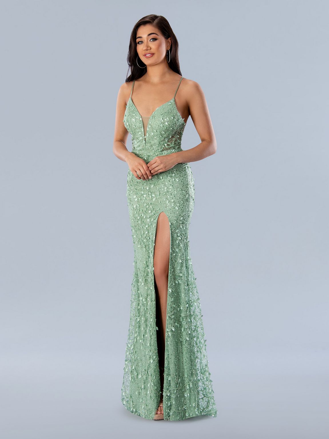 Prom Dresses Long Formal Beaded Prom Applique Dress Green