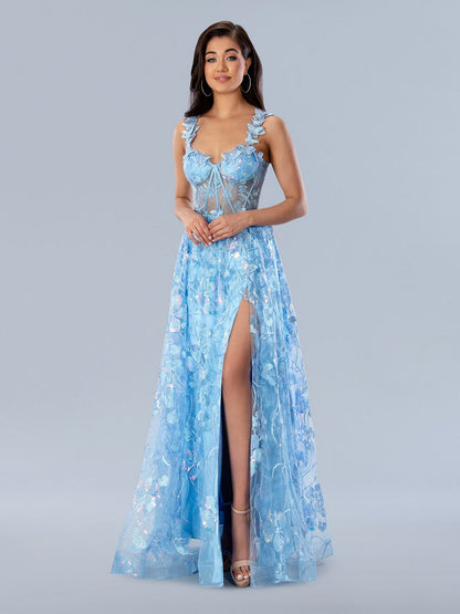 Prom Dresses Long Formal Floral Sequin Prom Dress Blue