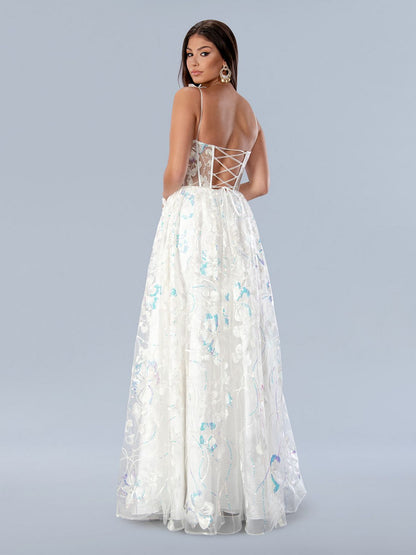 Prom Dresses Long Formal Floral Sequin Prom Dress Off White