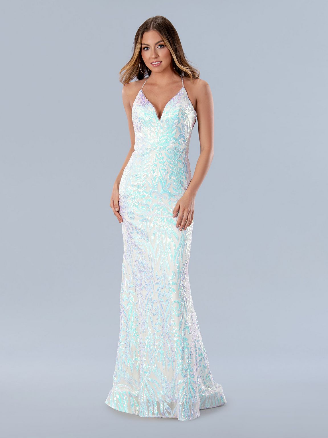 Prom Dresses Long Formal Iridescent Sequin Prom Dress Off White