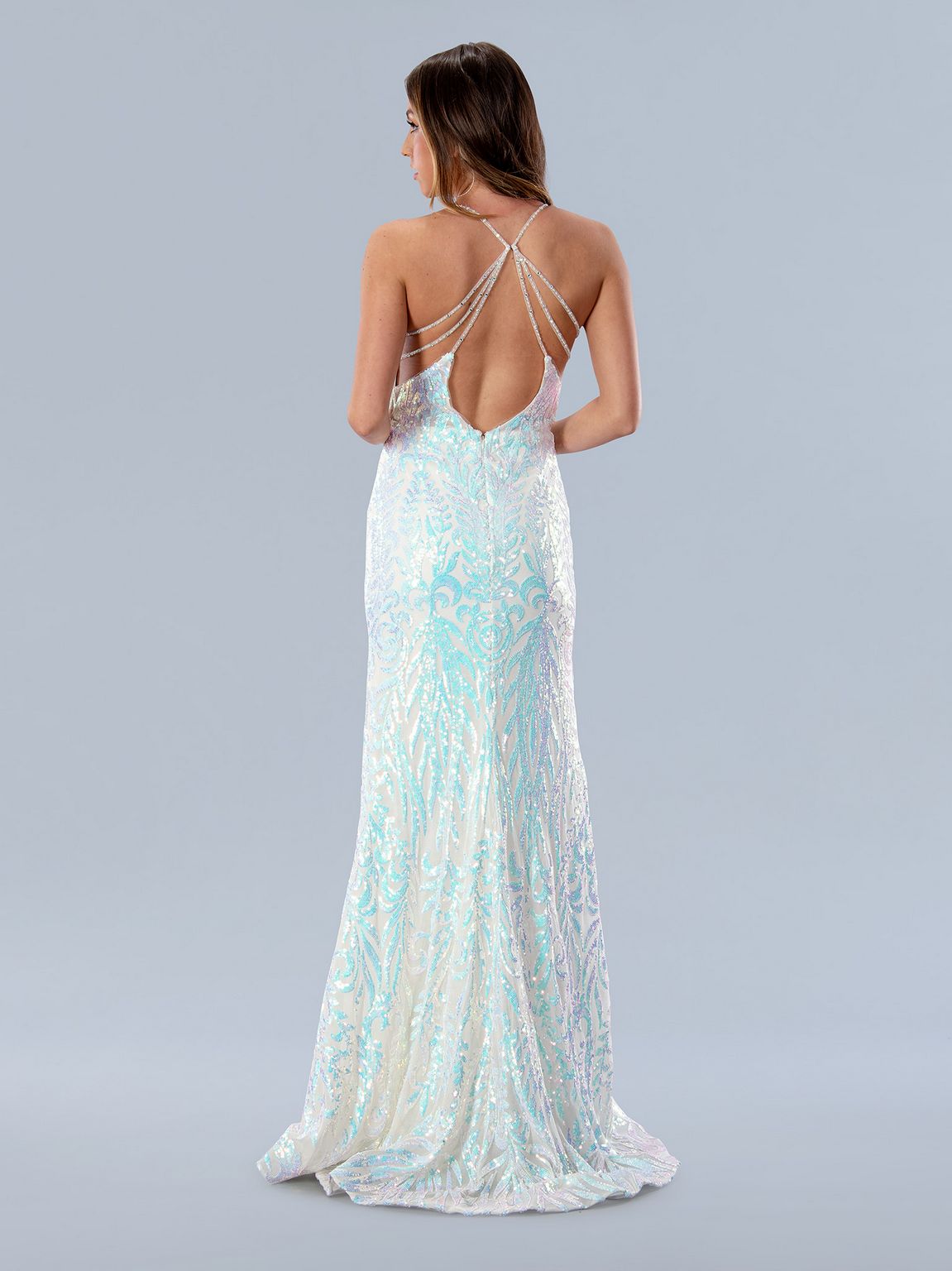 Prom Dresses Long Formal Iridescent Sequin Prom Dress Off White