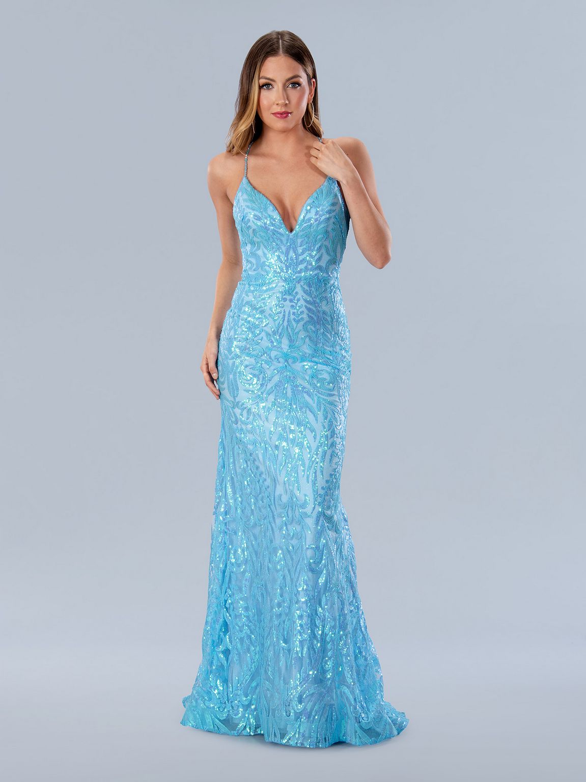 Prom Dresses Long Formal Iridescent Sequin Prom Dress Blue