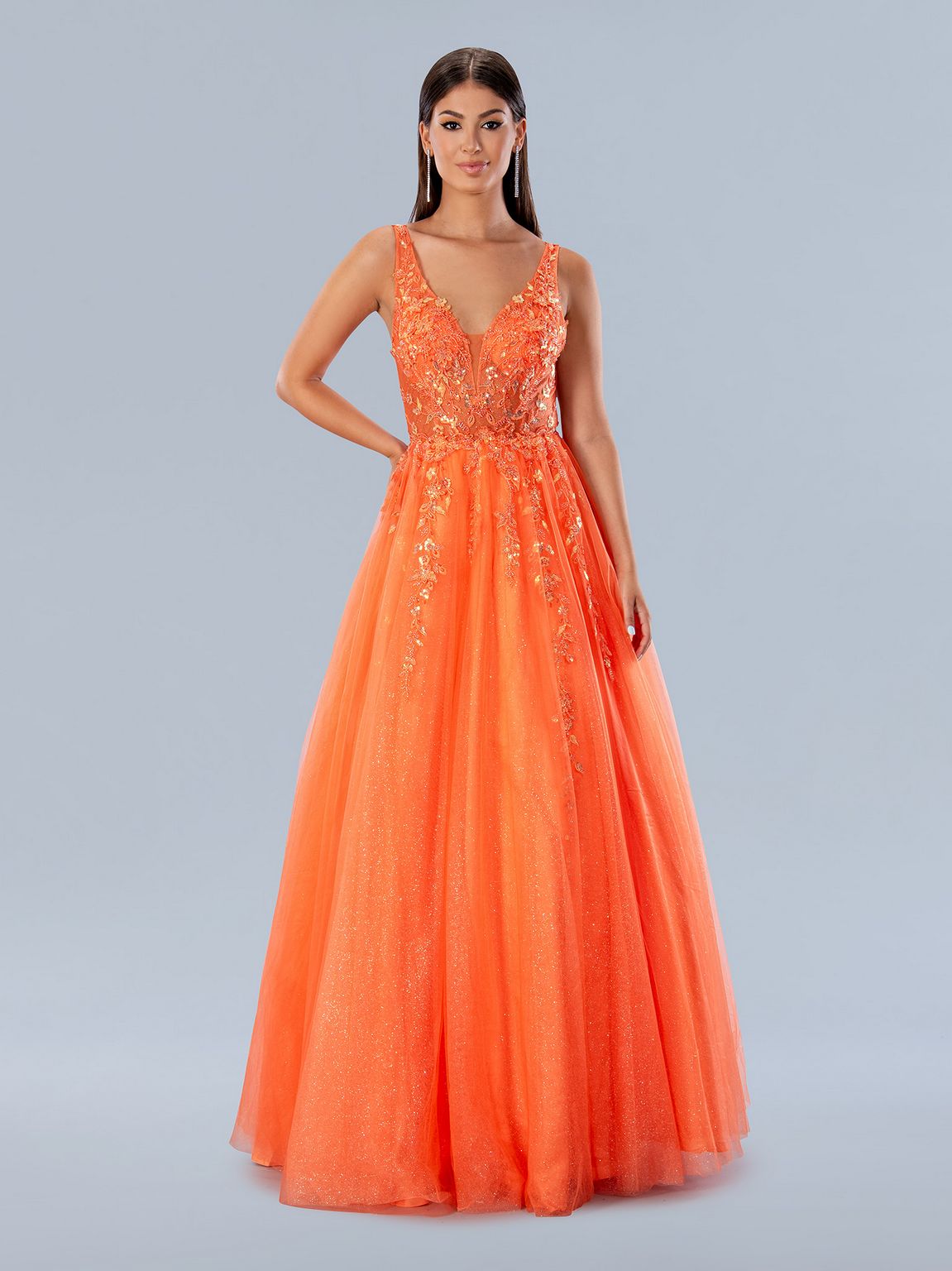 Prom Dresses Glitter Formal Long Applique Prom Dress Orange