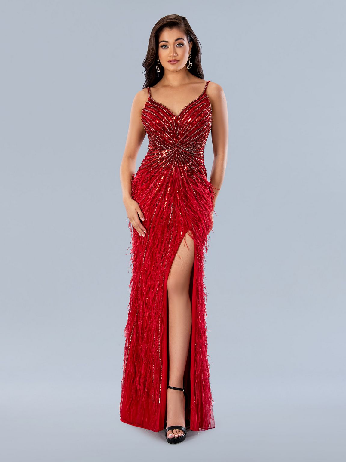 Prom Dresses Sequin Long Formal Feather Prom Dress Wine