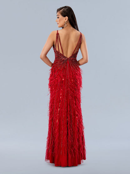 Prom Dresses Sequin Long Formal Feather Prom Dress Wine