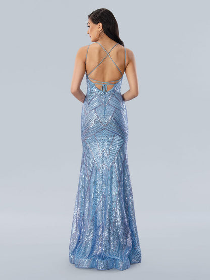 Prom Dresses Geometric Sequin Long Formal Prom Dress Blue