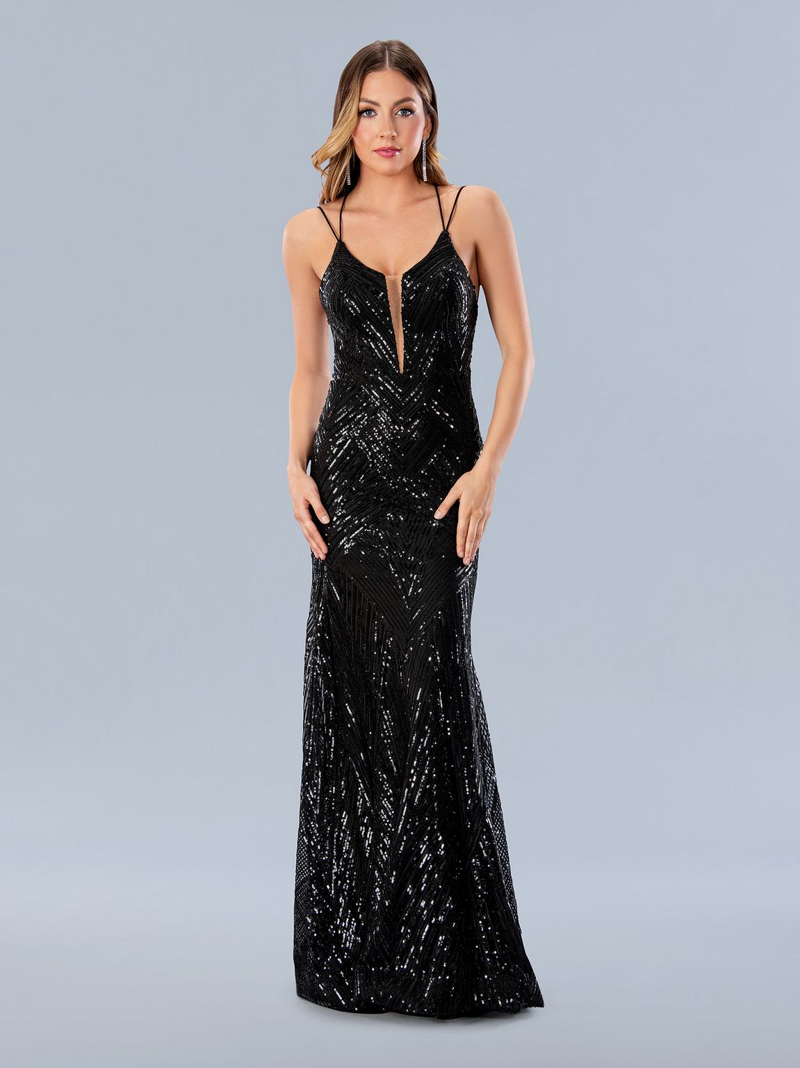 Prom Dresses Geometric Sequin Long Formal Prom Dress Black