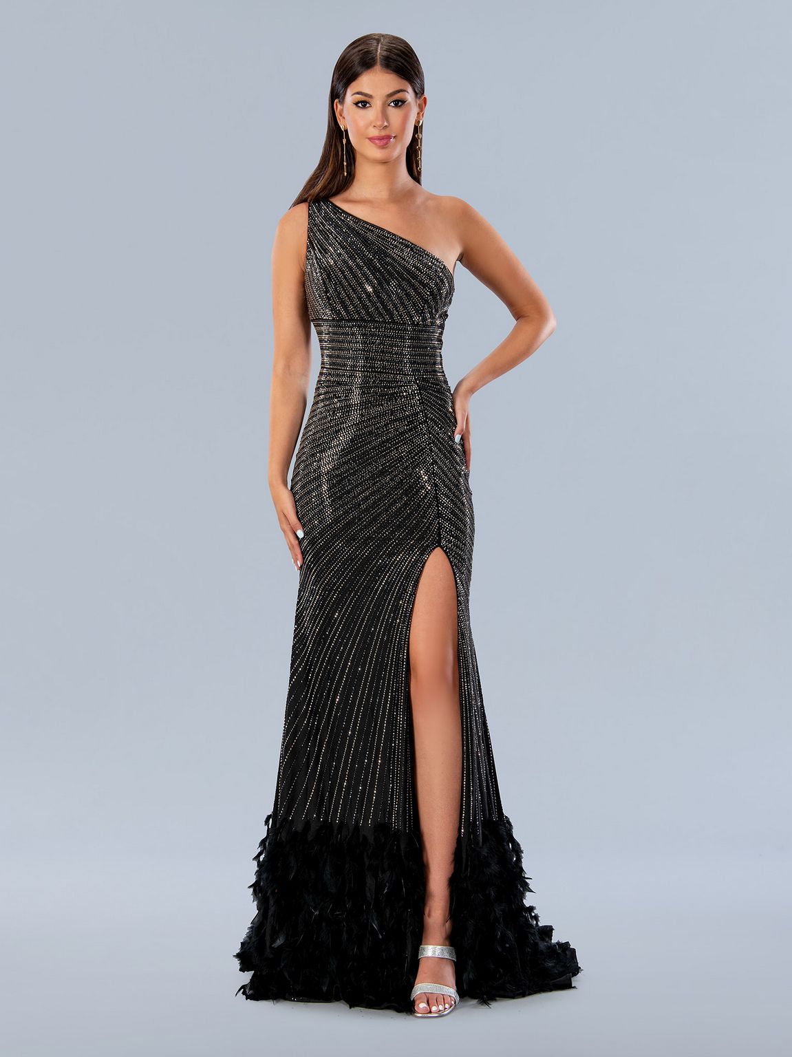 Prom Dresses Long Fitted Formal Prom Feather Dress Black