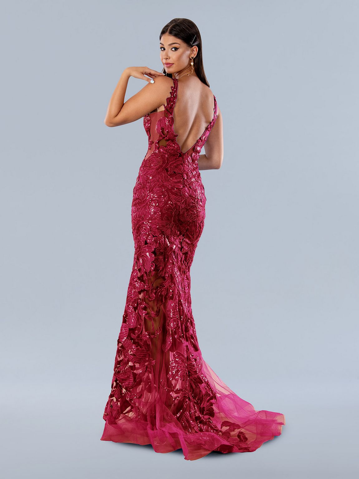 Prom Dresses Floral Applique Prom Sequin Long Formal Dress Red