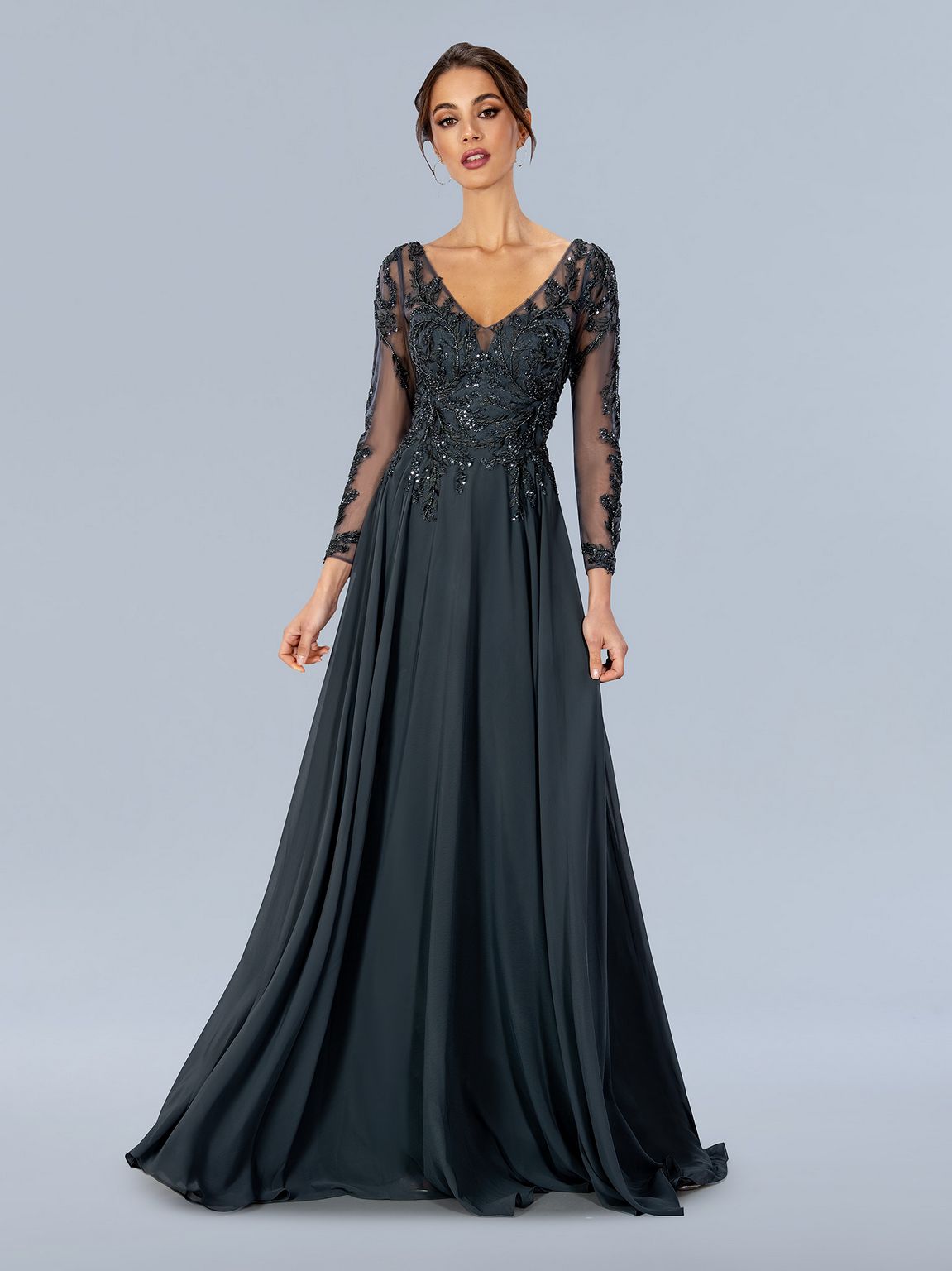 Mother of the Bride Dresses Formal Long Sleeve Mother of the Bride Dress Charcoal