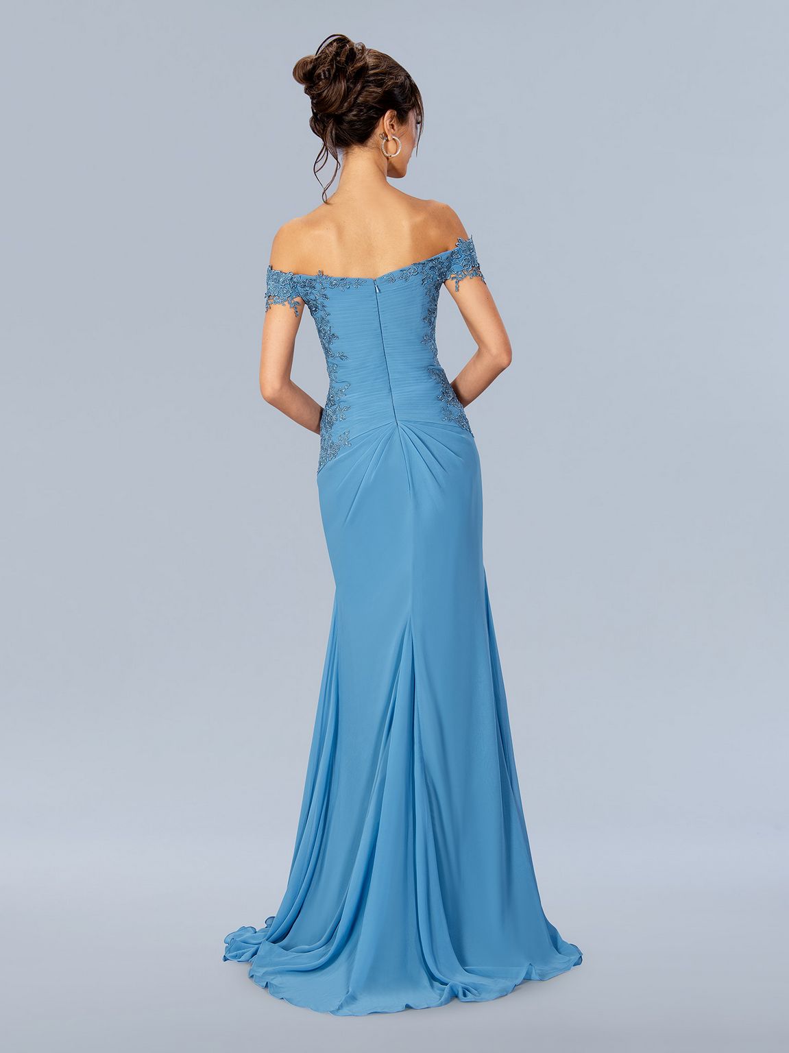 24319 Navy Stella Couture 24319 Long Formal Pleated Mother of the Bride Dress ...