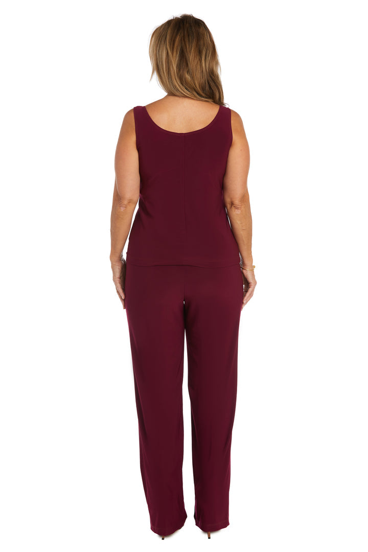 Pant Suit Three Piece Sequin Jacket Pant Set  Merlot