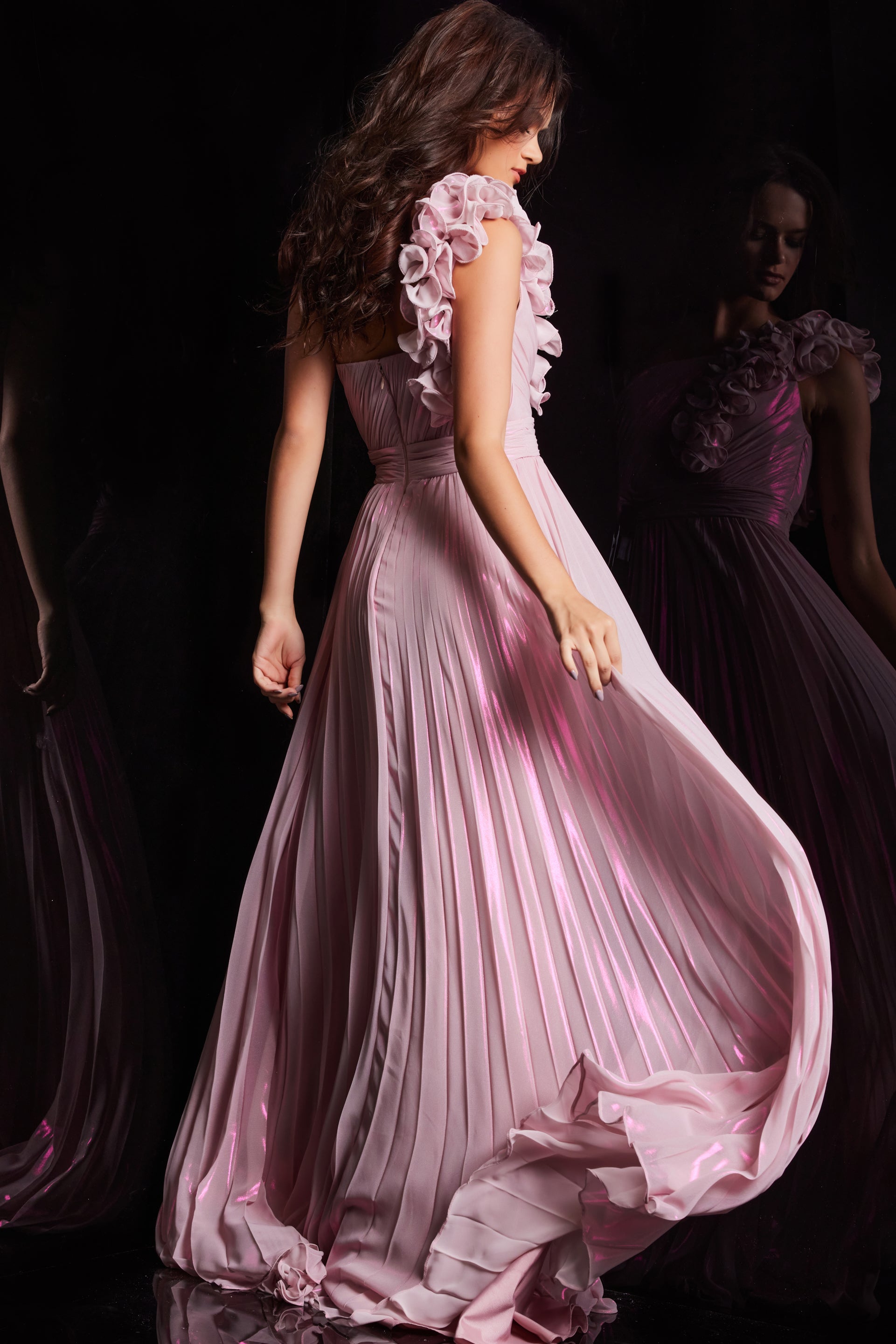 Jovani 24609 One Shoulder Ruched Pleated Prom Dress