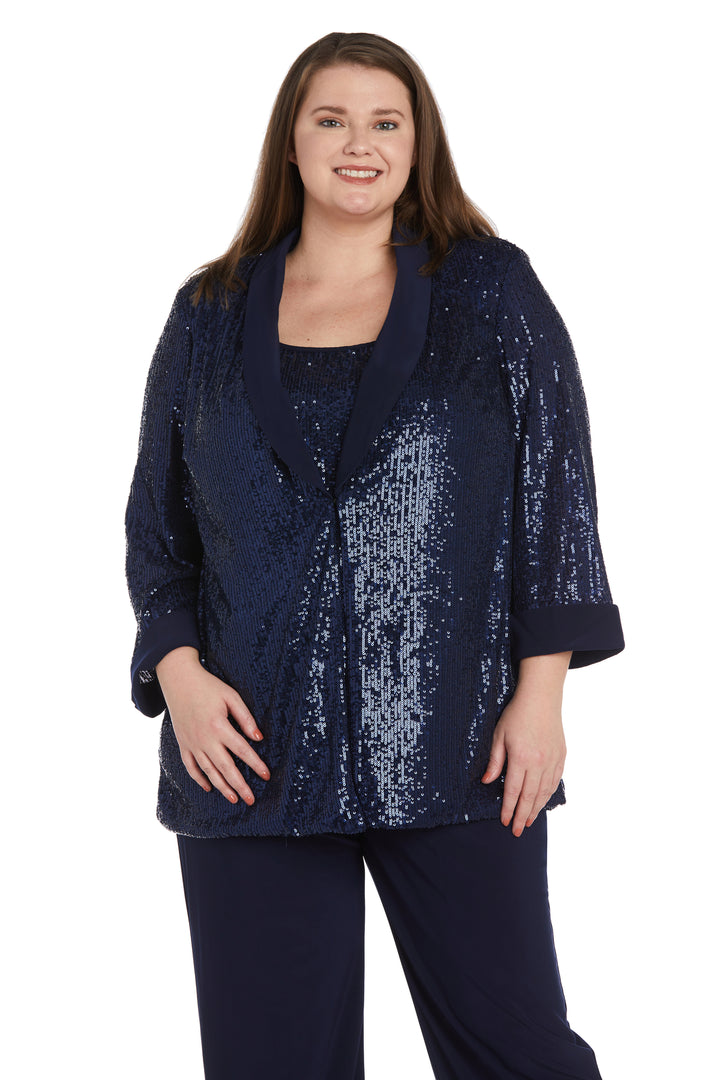 Pant Suit Plus Size Sequin Jacket Pant Set  Navy