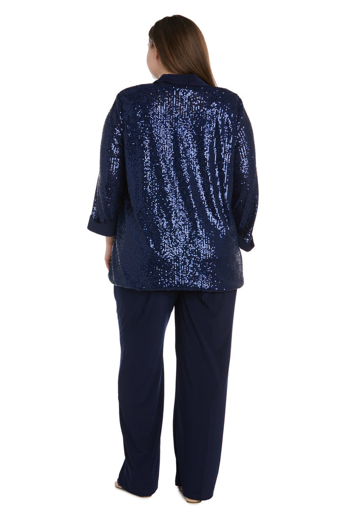 Pant Suit Plus Size Sequin Jacket Pant Set  Navy