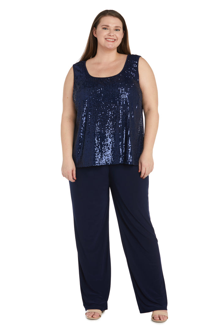 Pant Suit Plus Size Sequin Jacket Pant Set  Navy