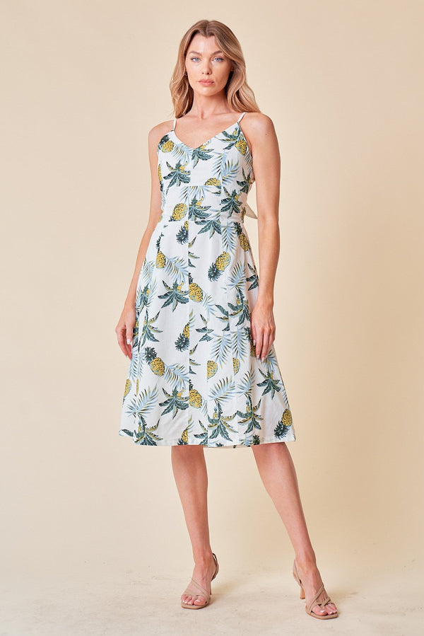 Spaghetti Strap Bow Back Tie Midi Dress