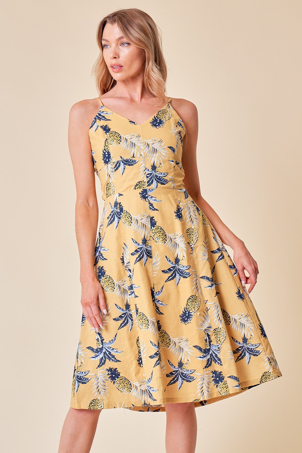 Cocktail Dresses Spaghetti Strap Bow Back Tie Midi Dress Yellow