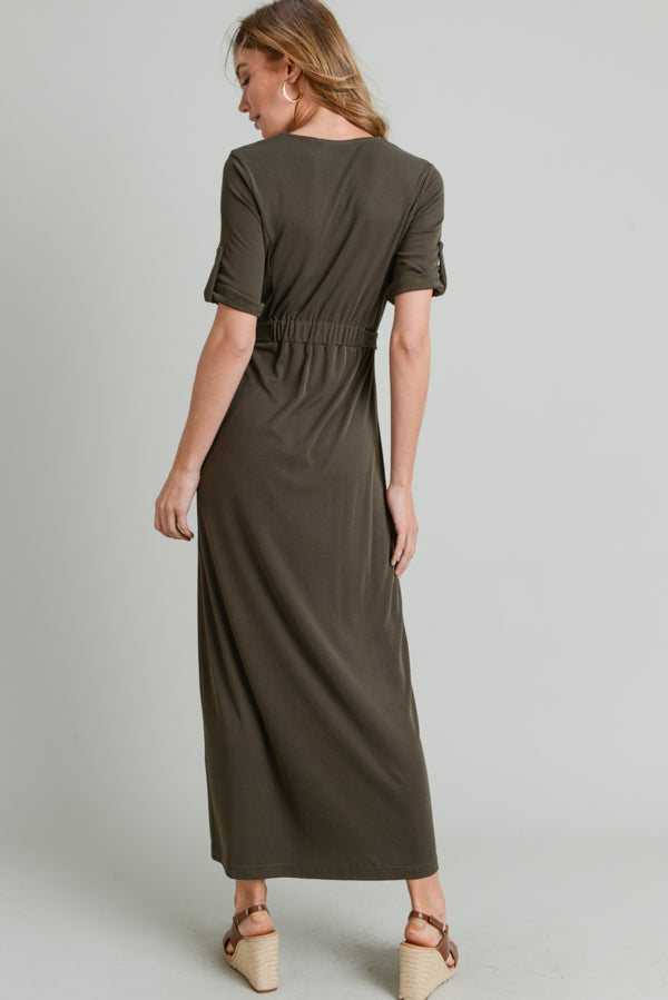 Short Sleeve Button Long Dress