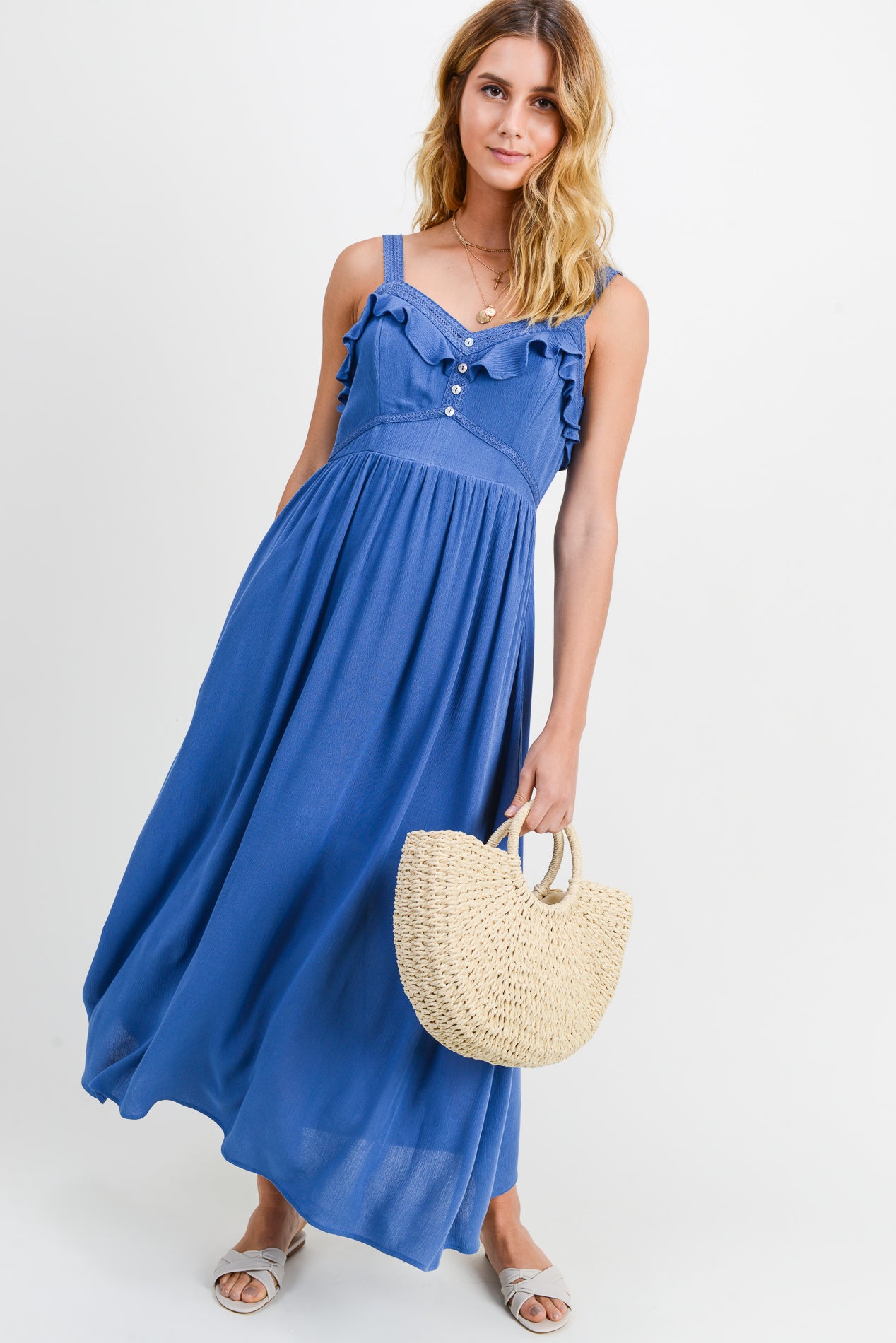 Ruffle Crochet Lace Maxi Dress