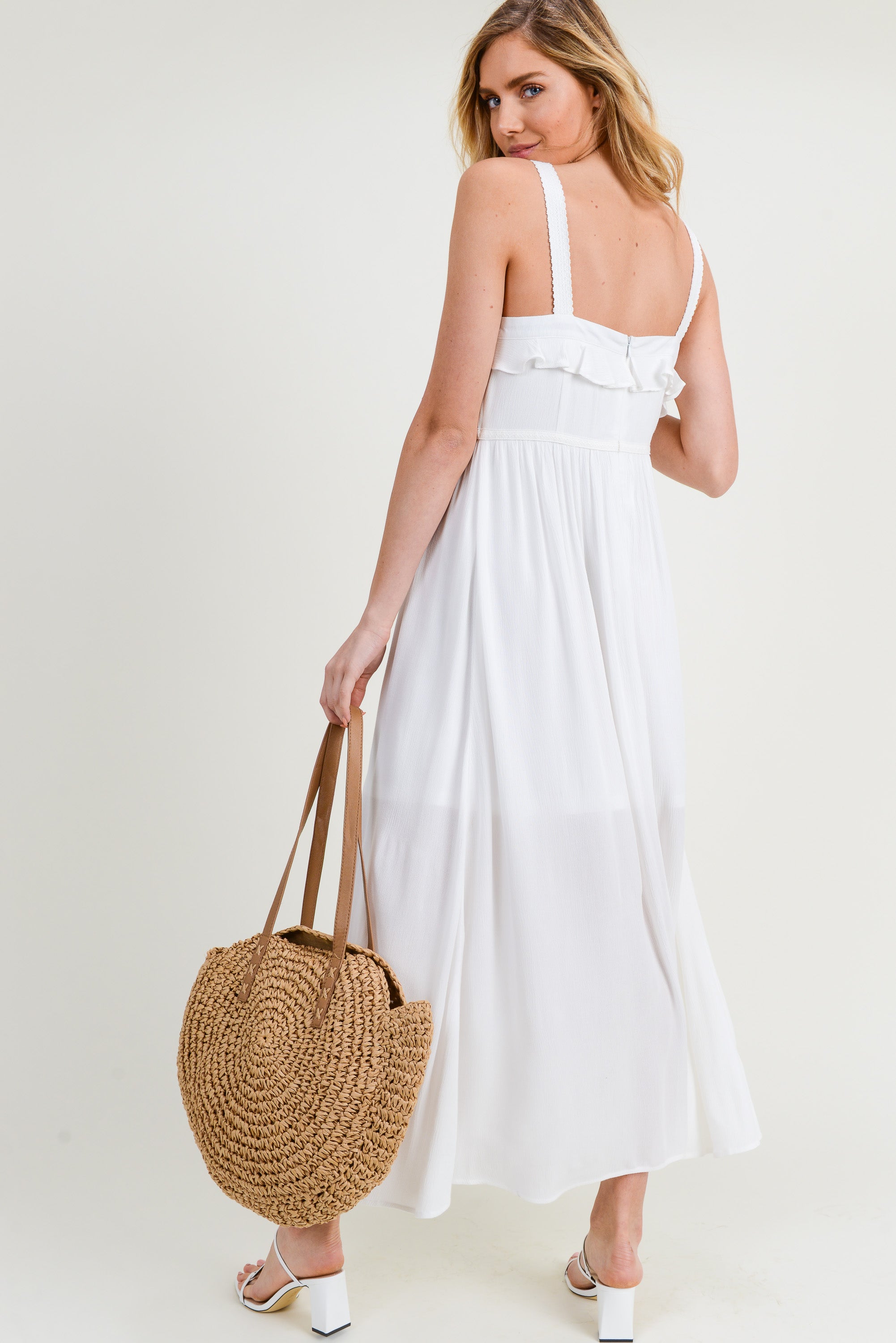 Cocktail Dresses Ruffle Crochet Lace Maxi Dress Off White