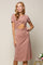 Cocktail Dresses Short Sleeve Ribbed Cut Out Twist Front Midi Dress Mauve