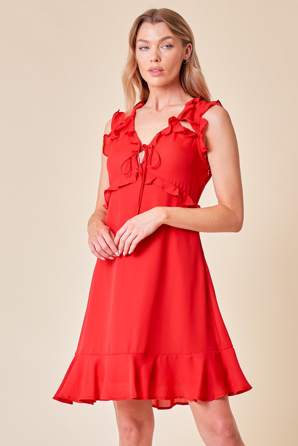 Cocktail Dresses Short Sleeveless Fit and Flare Dress Red