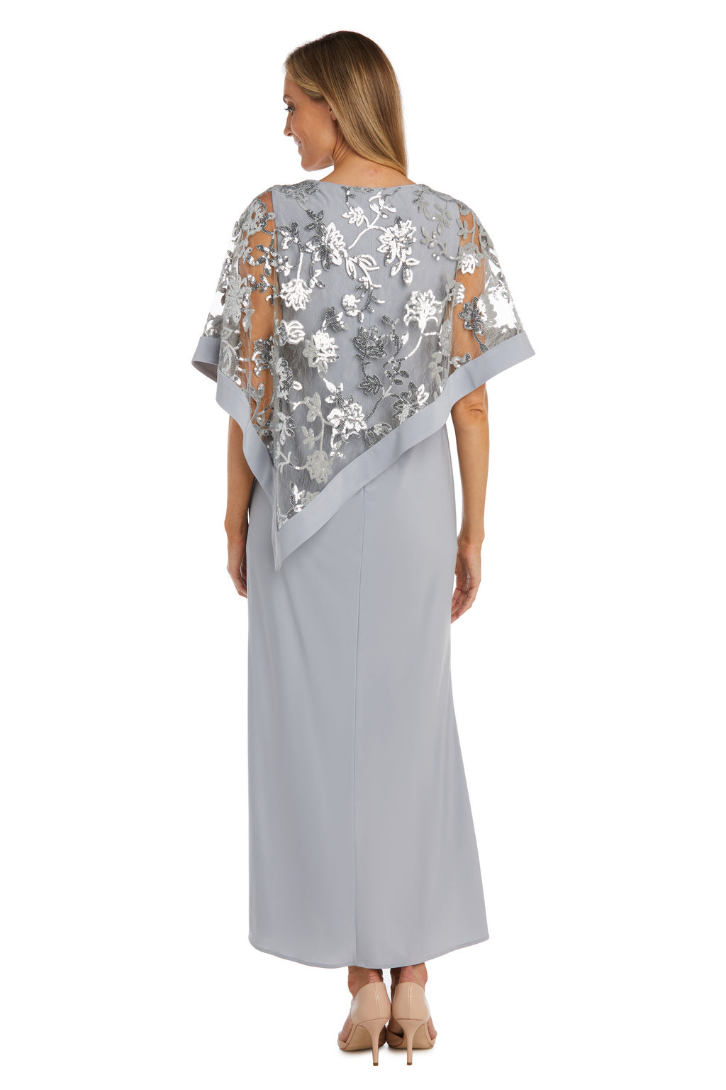 R & M Richards Women's Sequin Lace Poncho Dress, Navy Blue, 6