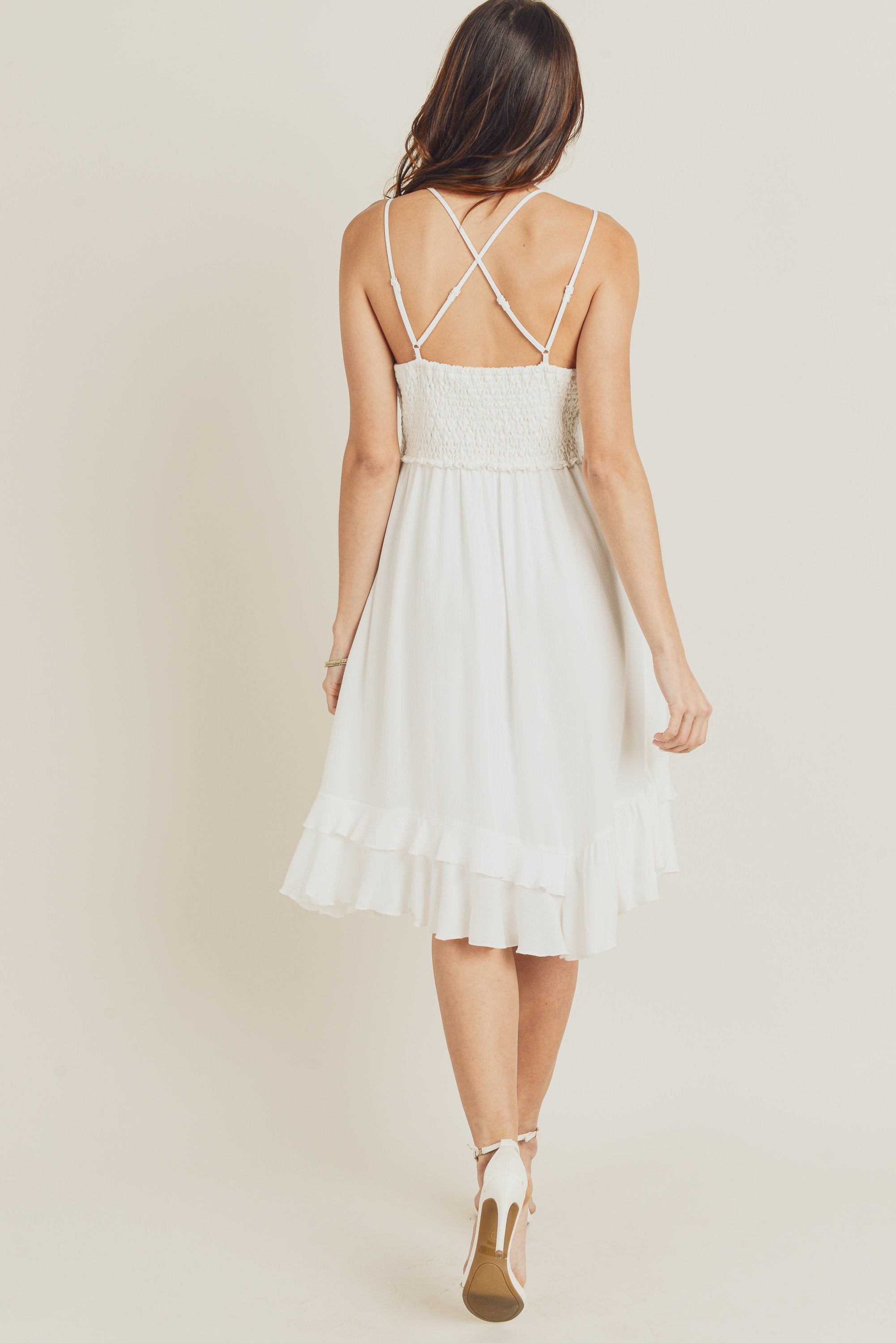 Cocktail Dresses Short Crochet Front Merrow Edge Dress White