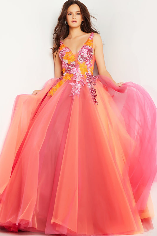 Prom Dresses Strapless Floral Embroidered Prom Dress Orange/Multi