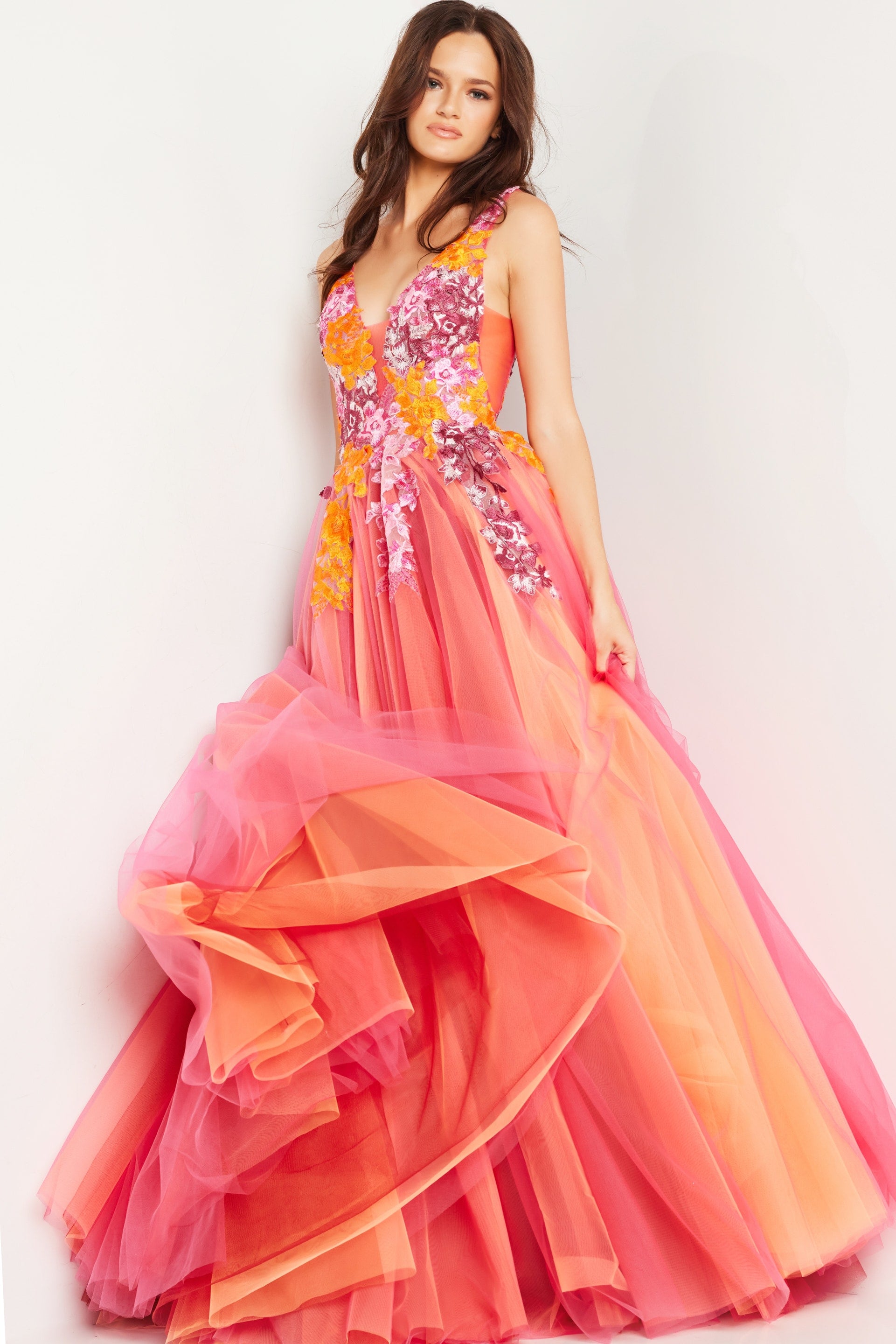 Jovani 25800 Strapless Floral Embroidered Prom Dress