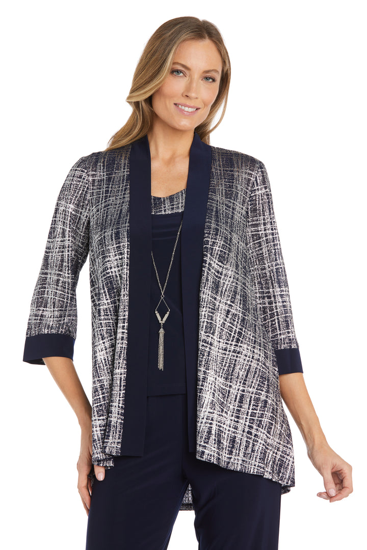 R&M Richards 2587 Metallic Printed Pant Suit Jacket Set