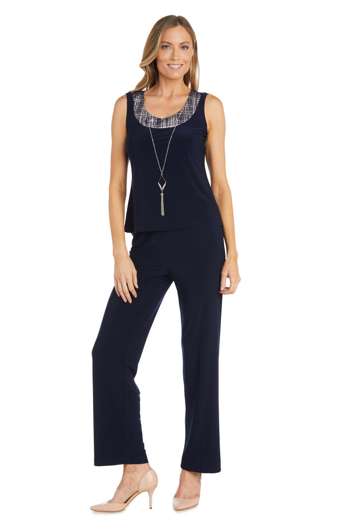 R&M Richards 2587 Metallic Printed Pant Suit Jacket Set