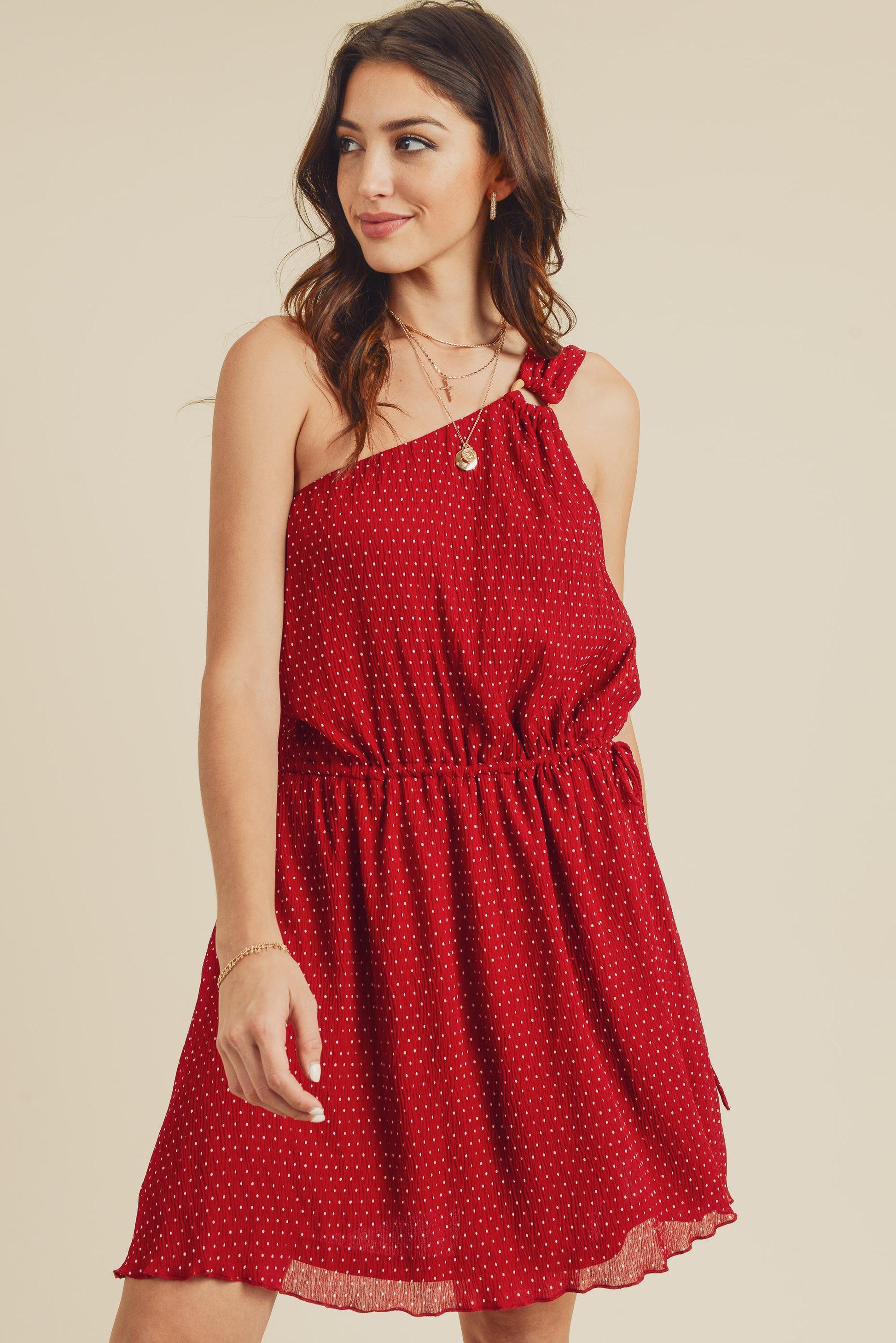 Short One Shoulder Crinkle Dress
