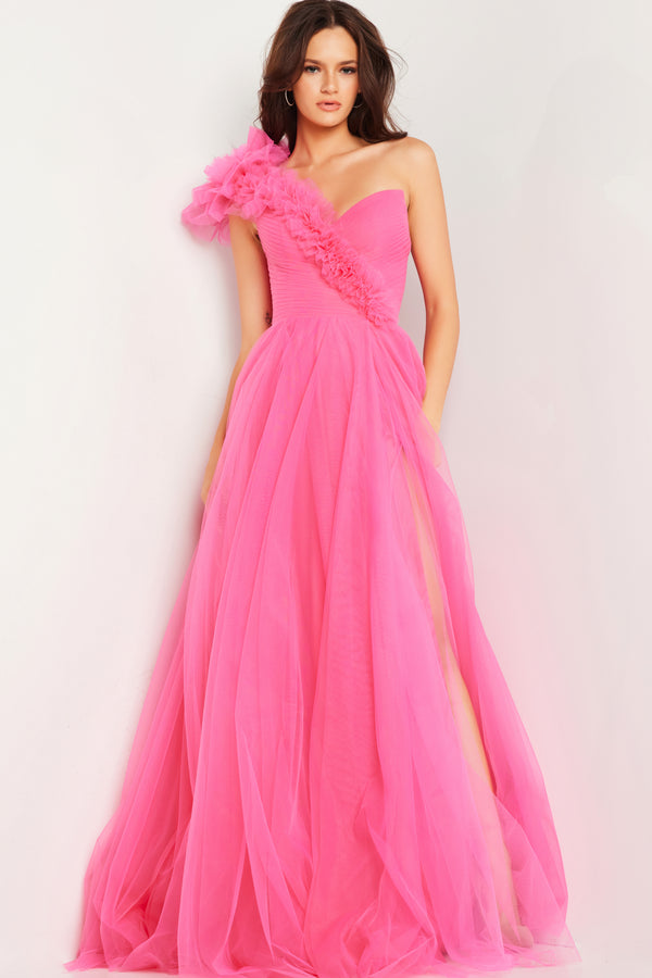 Jovani 25919 Ruffle One Shoulder Pleated Bodice Prom Dress