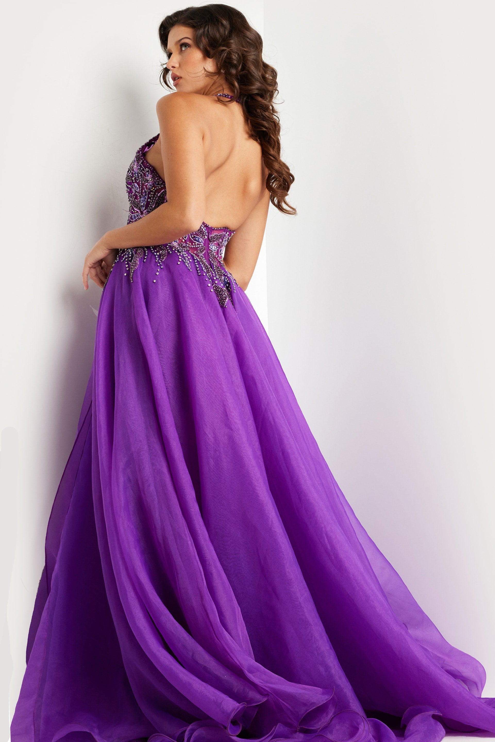 Prom Dresses Halter A Line High Slit Prom Dress Purple
