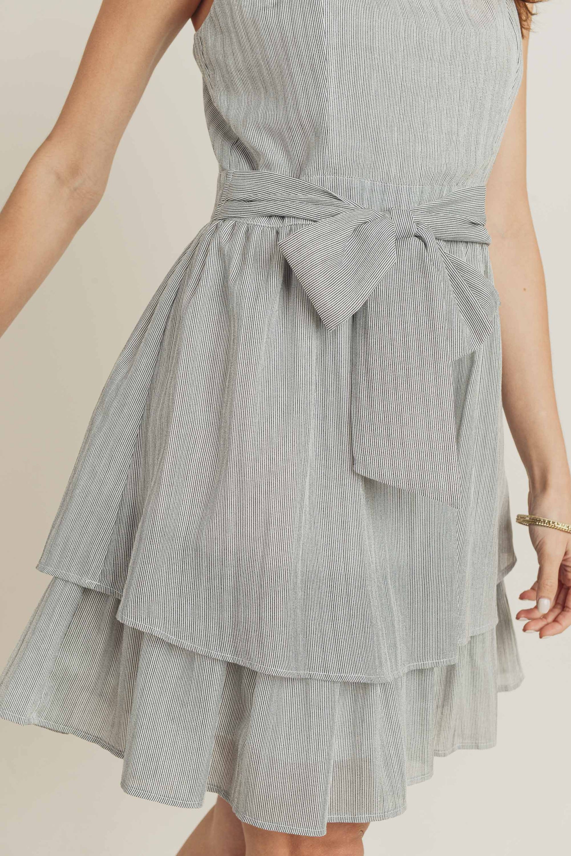 Short Spaghetti Strap Waist Tie Double Layer Dress