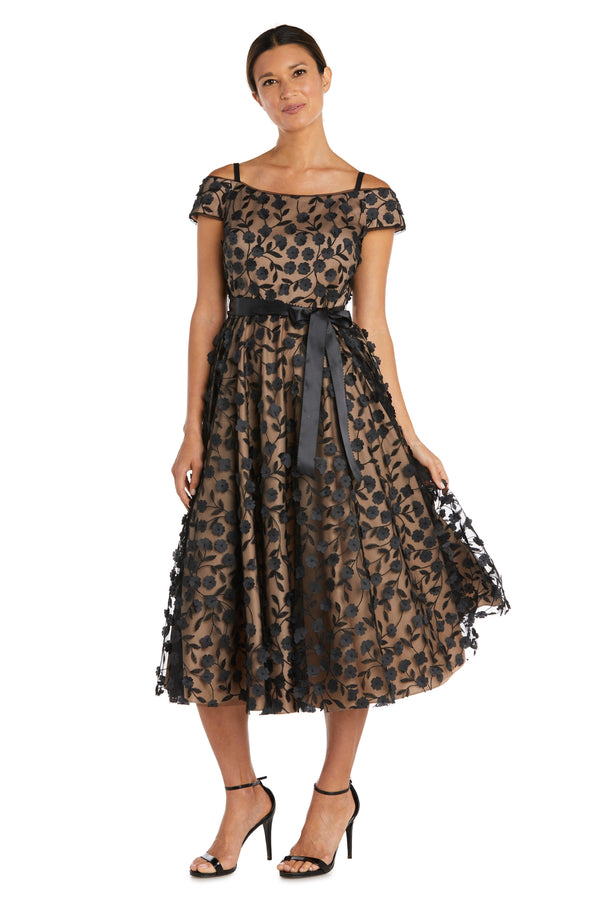 Off Shoulder Tea Length Dress Tea Length R&M Richards 2606