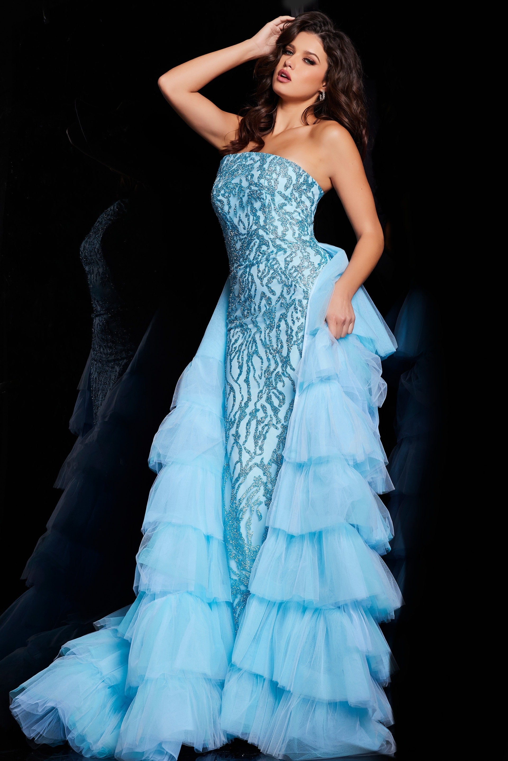 Turquoise Jovani 26119 Layered Overskirt Long Formal Prom Dress for 892.0 The Dress Outlet