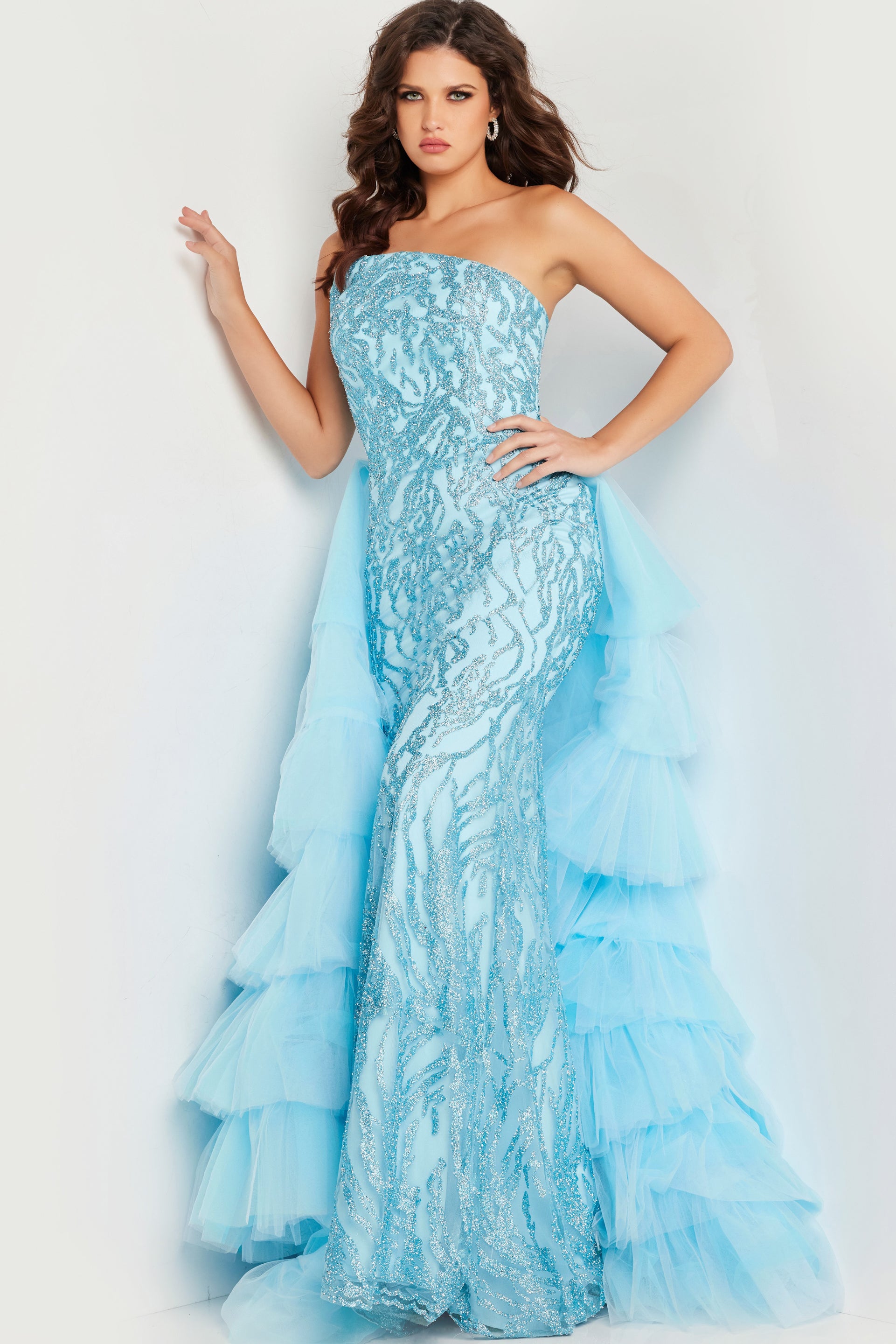 Prom Dresses Layered Overskirt Long Prom Dress Turquoise