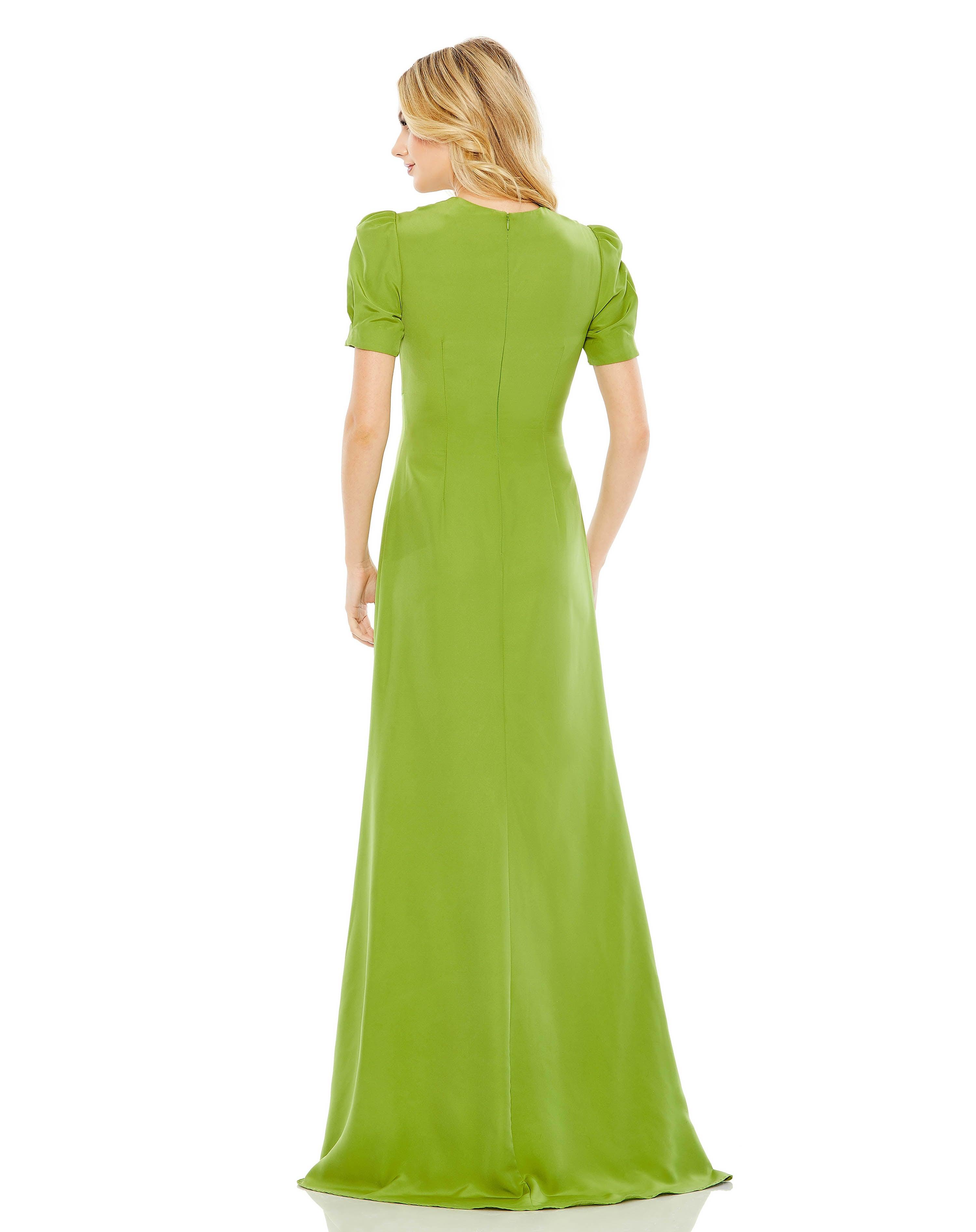 Mac Duggal Women's Ieena Puff-Sleeve Cut-Out Gown - Apple Green - Size 8 Mac Duggal Women's Ieena Puff-Sleeve Cut-Out Gown - Apple Green - Size 8