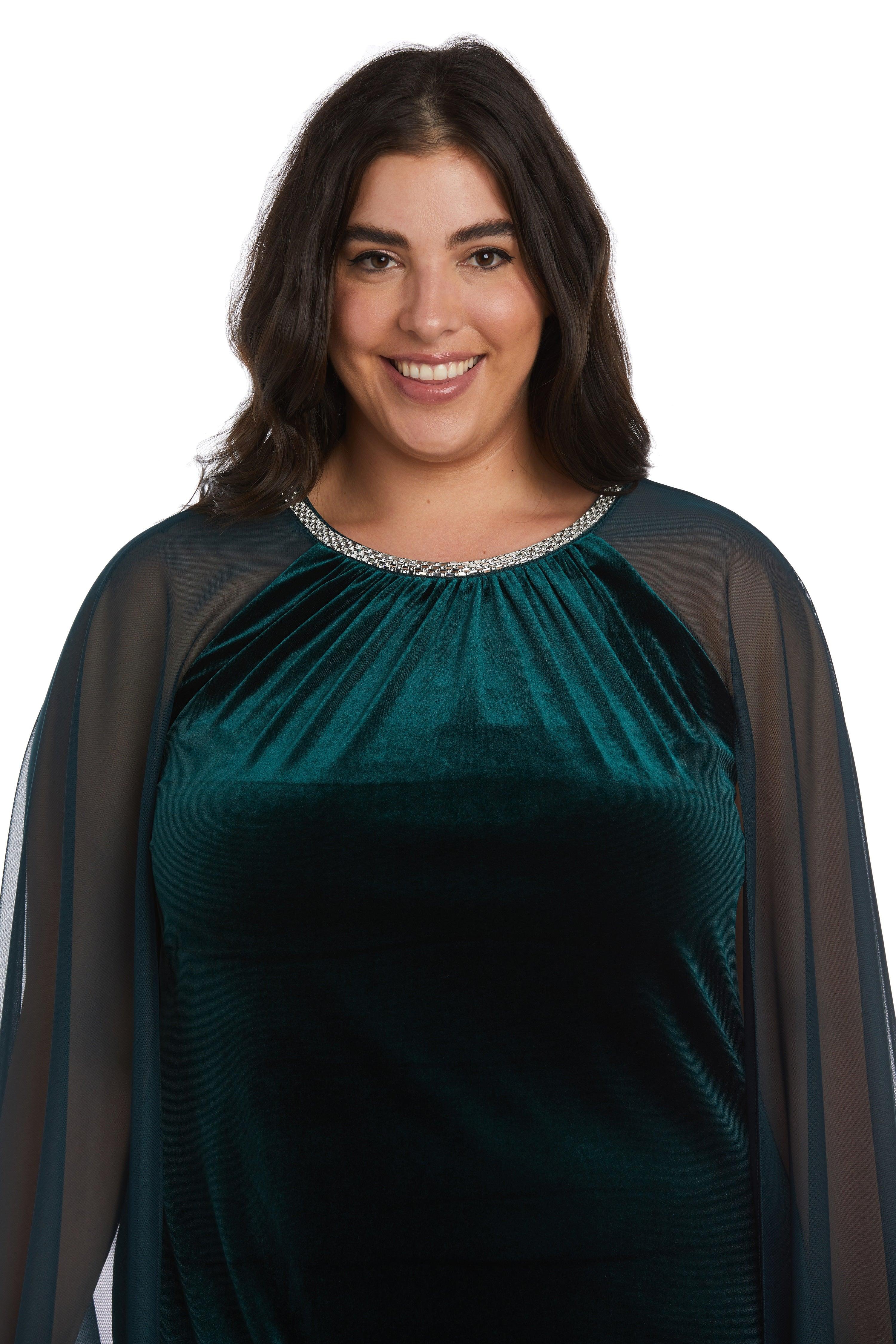 R&M Richards 2642W Long Formal Plus Size Cape Dress